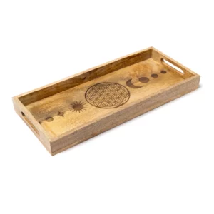 Plateau de Service Rectangulaire Fleur de Vie Bois de Manguier