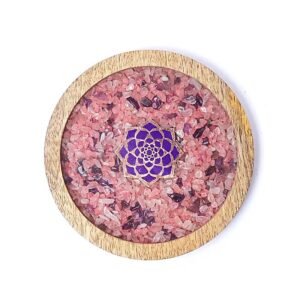 Sous-verre bois Lotus, quartz rose & améthyste