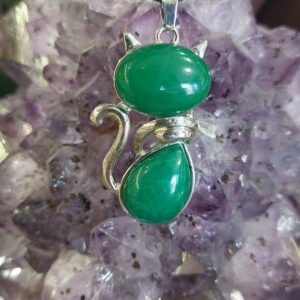 Pendentif chat en Aventurine Verte